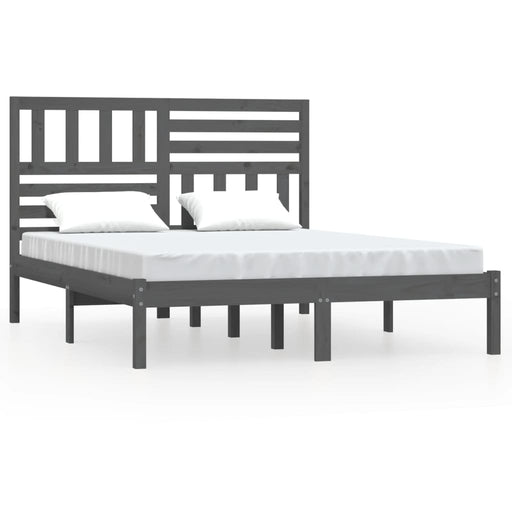 Bedframe massief grenenhout grijs 150x200 cm 5FT king size