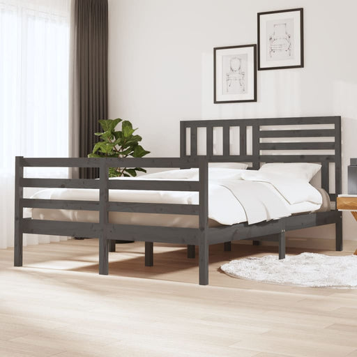 Bedframe massief hout grijs 140x190 cm