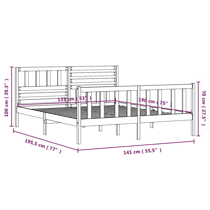 Bedframe massief hout wit 135x190 cm 4FT6 Double