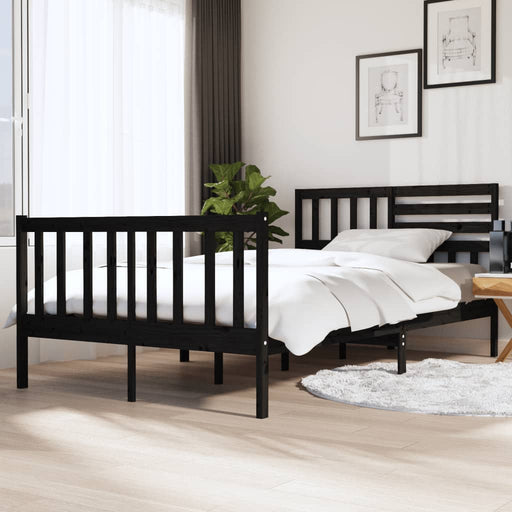 Bedframe massief hout zwart 140x190 cm