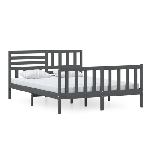 Bedframe massief hout grijs 150x200 cm 5FT King Size