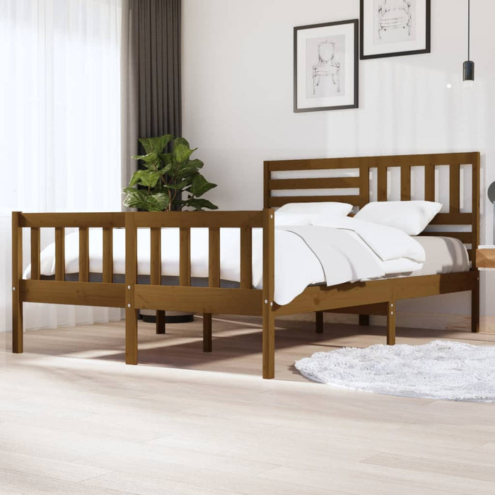 Bedframe massief hout honingbruin 150x200 cm 5FT King Size