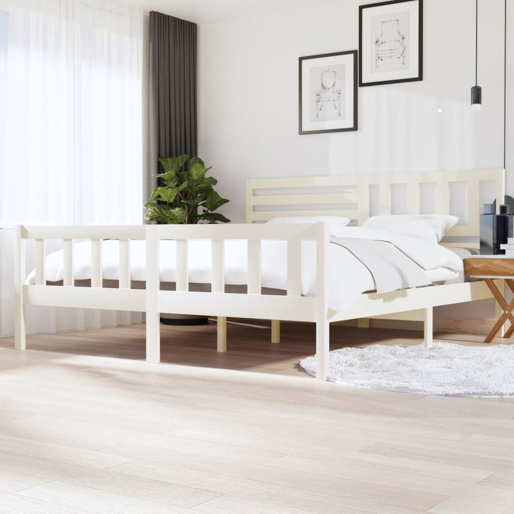 Bedframe massief hout wit 200x200 cm