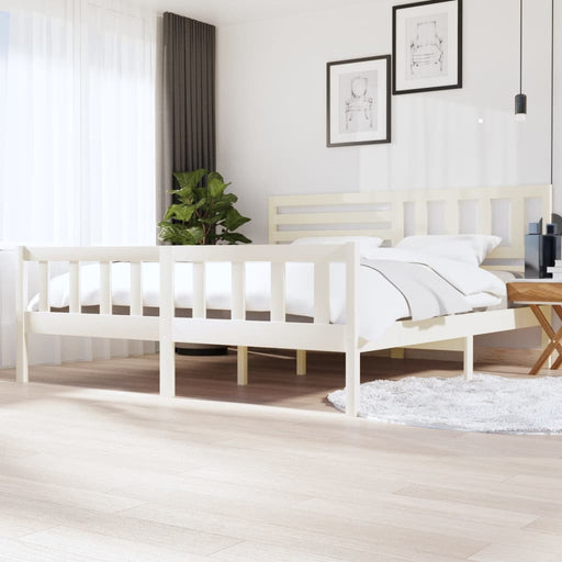 Bedframe massief hout wit 200x200 cm