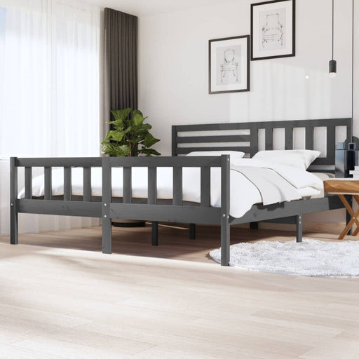 Bedframe massief hout grijs 200x200 cm