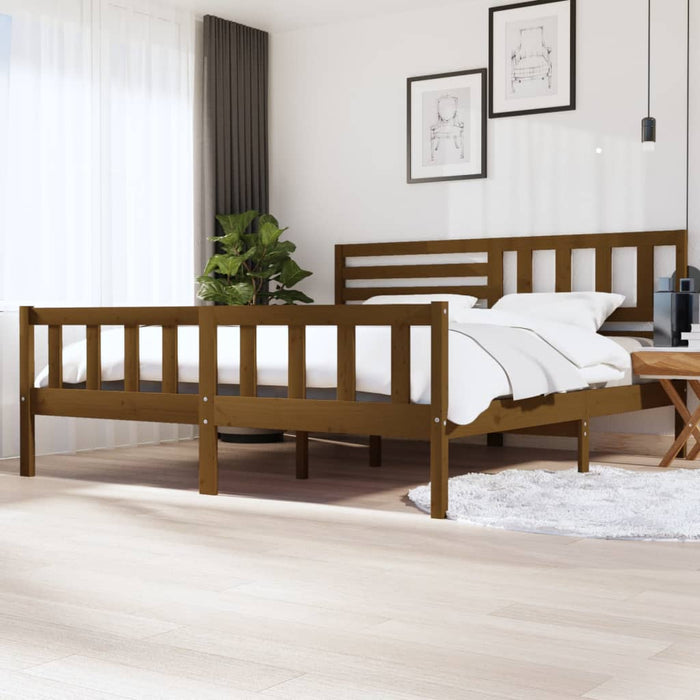 Bedframe massief hout honingbruin 200x200 cm