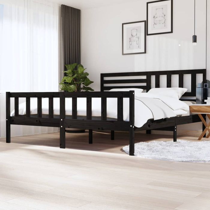 Bedframe massief hout zwart 200x200 cm