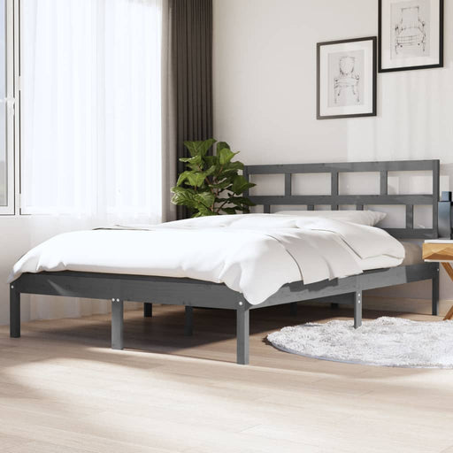 Bedframe massief hout grijs 135x190 cm 4FT6 Double