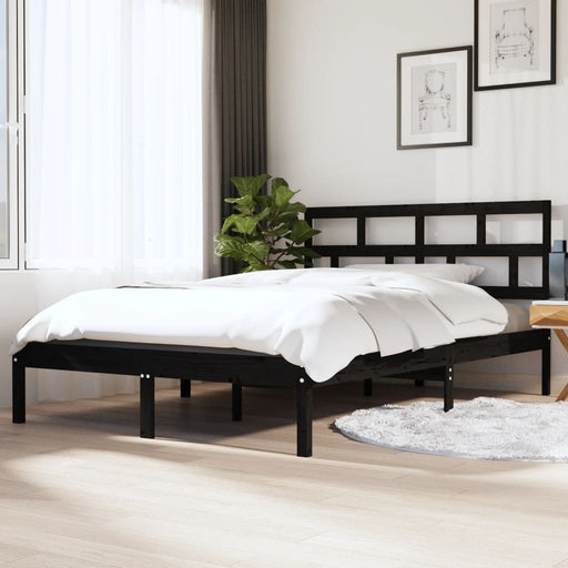 Bedframe massief grenenhout zwart 140x190 cm