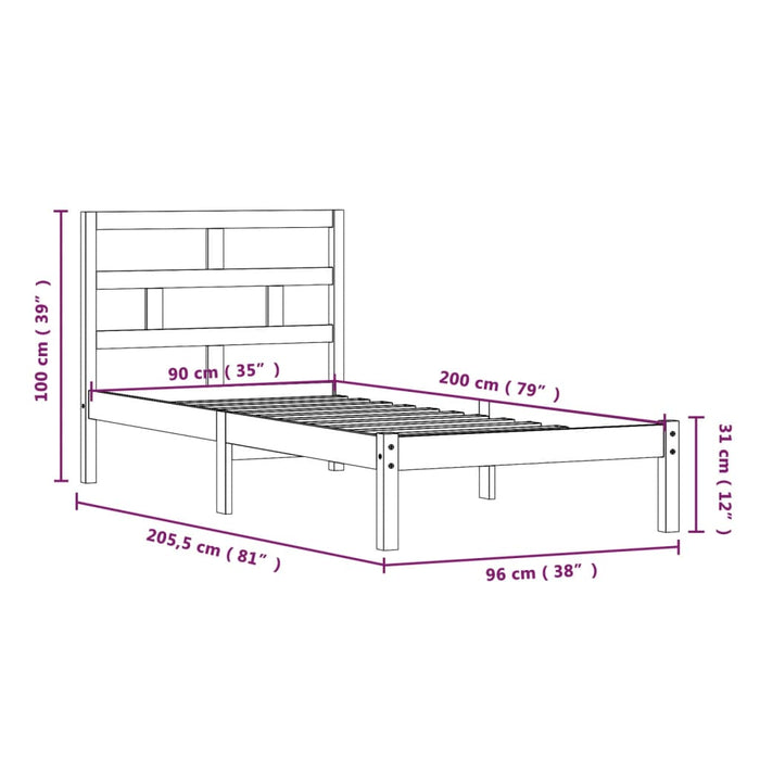 Bedframe massief grenenhout 90x200 cm