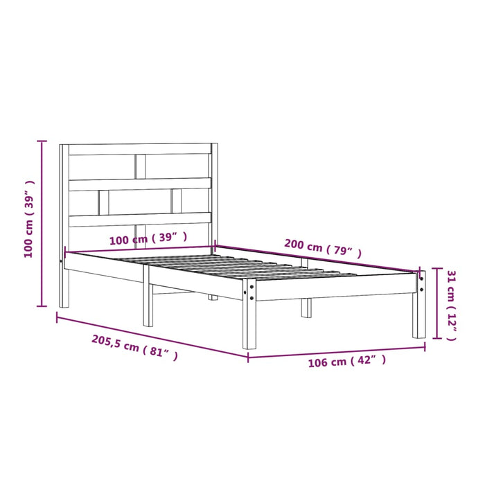 Bedframe massief grenenhout honingbruin 100x200 cm