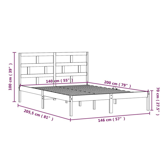 Bedframe massief grenenhout zwart 140x200 cm