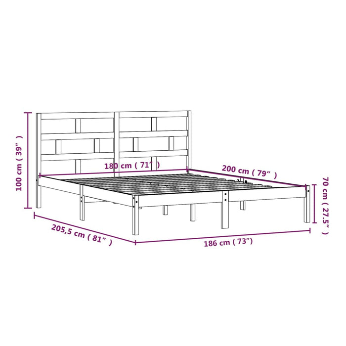 Bedframe massief hout grijs 180x200 cm 6FT Super King