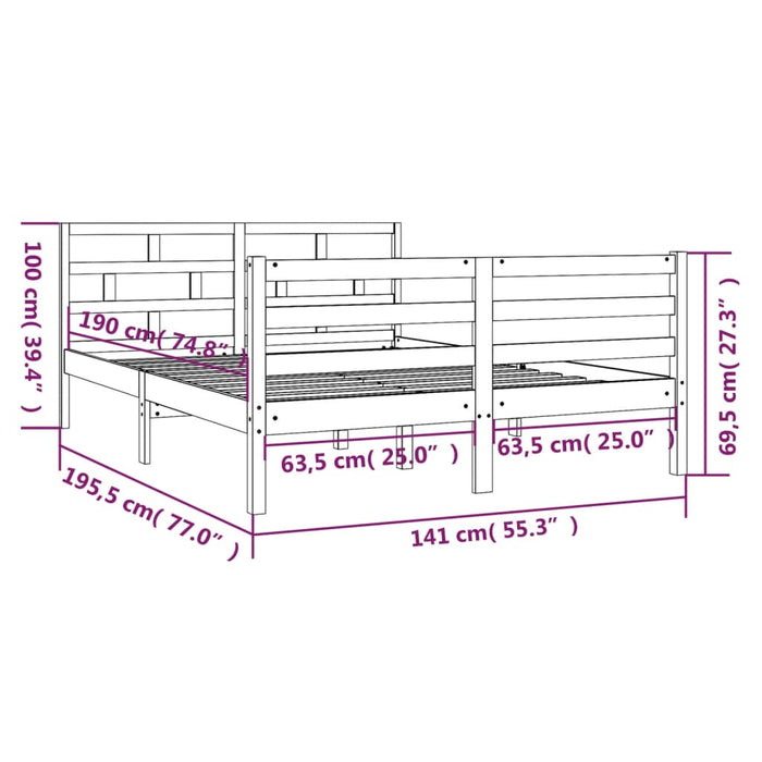 Bedframe massief hout grijs 135x190 cm 4FT6 Double