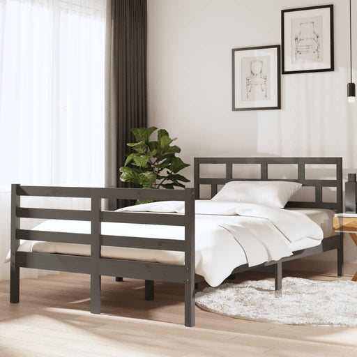 Bedframe massief hout grijs 135x190 cm 4FT6 Double