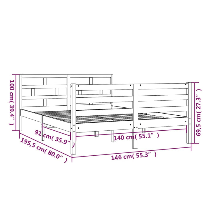 Bedframe massief grenenhout grijs 140x190 cm