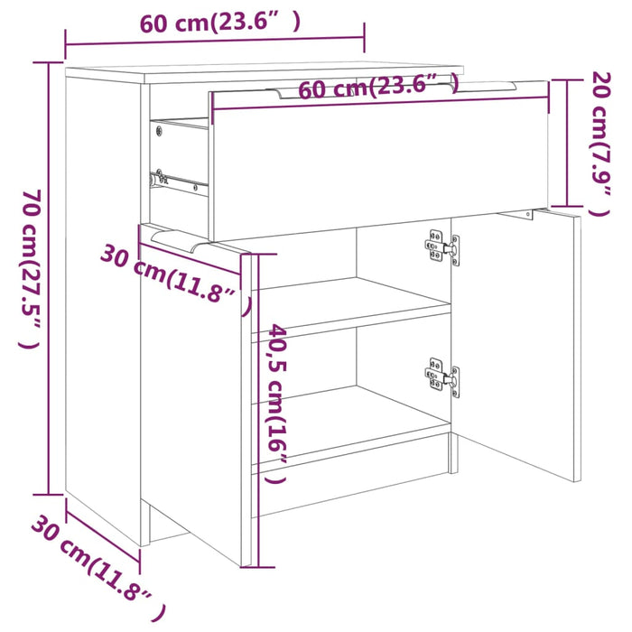 Dressoir 60x30x70 cm bewerkt hout zwart