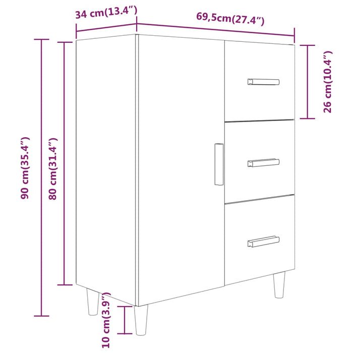 Dressoir 69,5x34x90 cm bewerkt hout grijs sonoma eikenkleurig