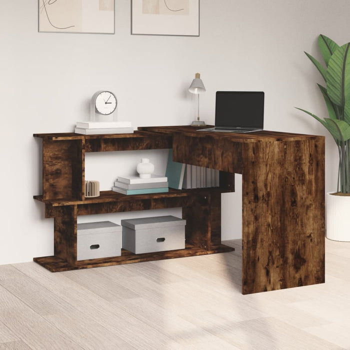 Hoekbureau 200x50x76 cm bewerkt hout gerookt eikenkleur