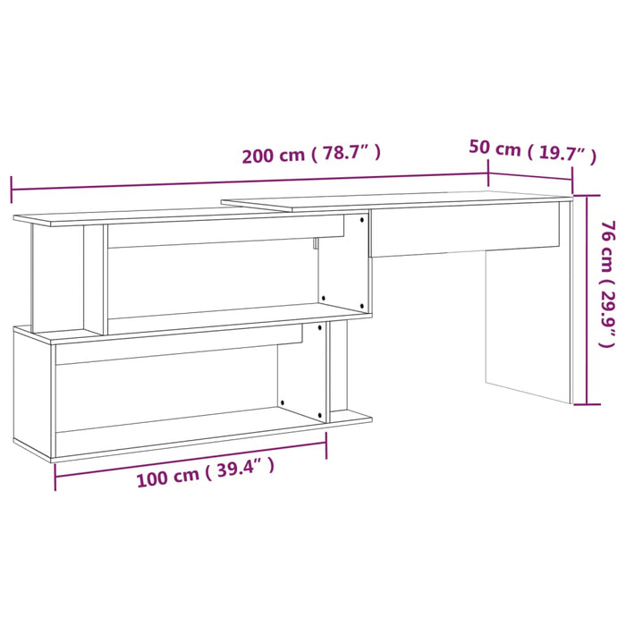 Hoekbureau 200x50x76 cm bewerkt hout bruineikenkleurig