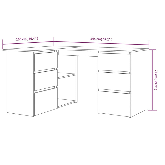 Hoekbureau 145x100x76 cm bewerkt hout gerookt eikenkleurig