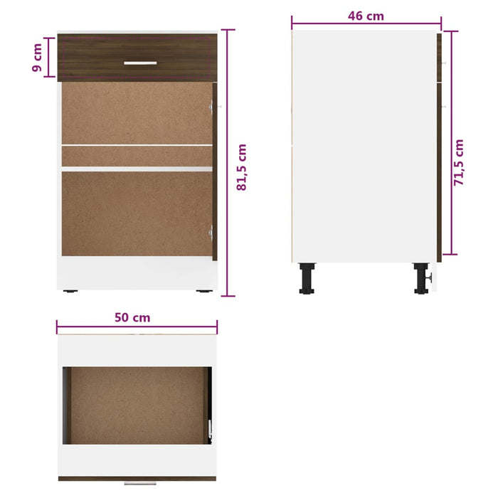 Onderkast met lade 50x46x81,5 cm bewerkt hout bruineikenkleurig