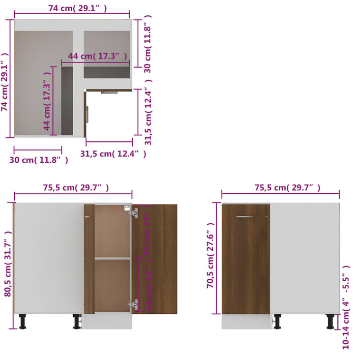 Keukenkastje 75,5x75,5x80,5 cm bewerkt hout bruineikenkleurig