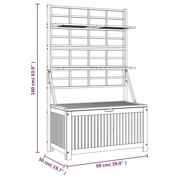 Opbergbox met latwerk 99x50x160 cm massief acaciahout grijs