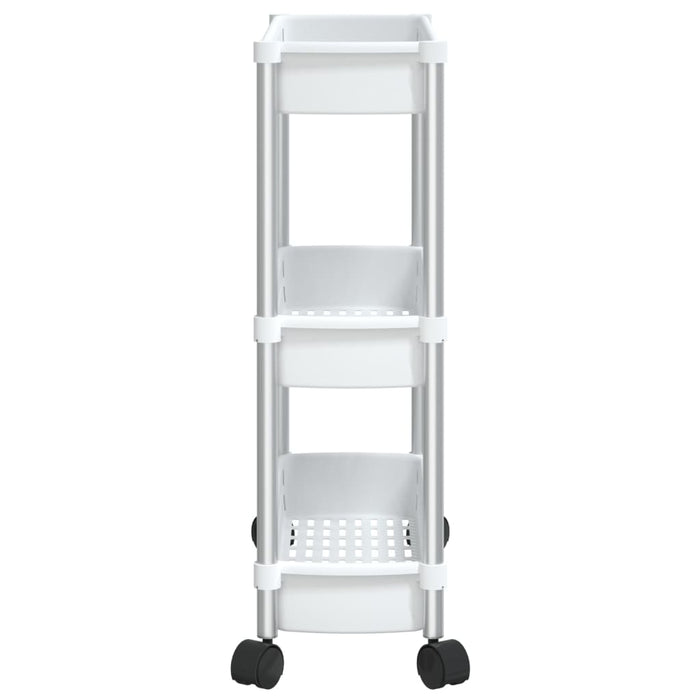 Opbergtrolley 3 laags aluminium zilverkleurig en wit