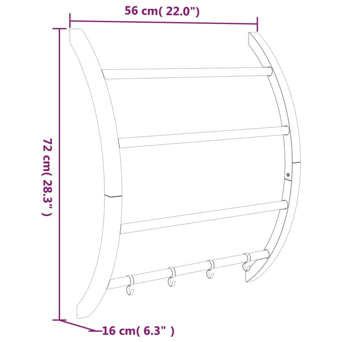 Handdoekenrek met haken 56x16x72 cm aluminium zilverkleurig