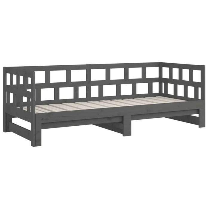 Slaapbank uitschuifbaar massief grenenhout grijs 2x(90x200) cm