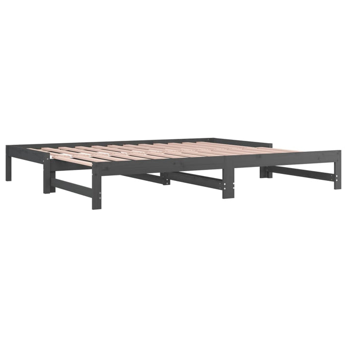 Slaapbank uitschuifbaar massief grenenhout grijs 2x(90x190) cm