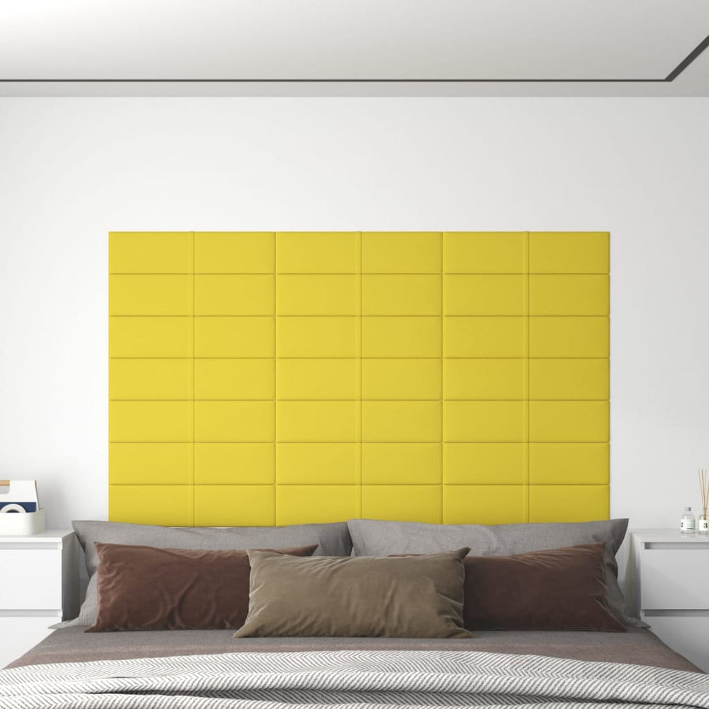 Wandpanelen 12 st 1,08 m² 60x15 cm stof geel