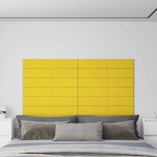 Wandpanelen 12 st 1,62 m² 90x15 cm stof geel