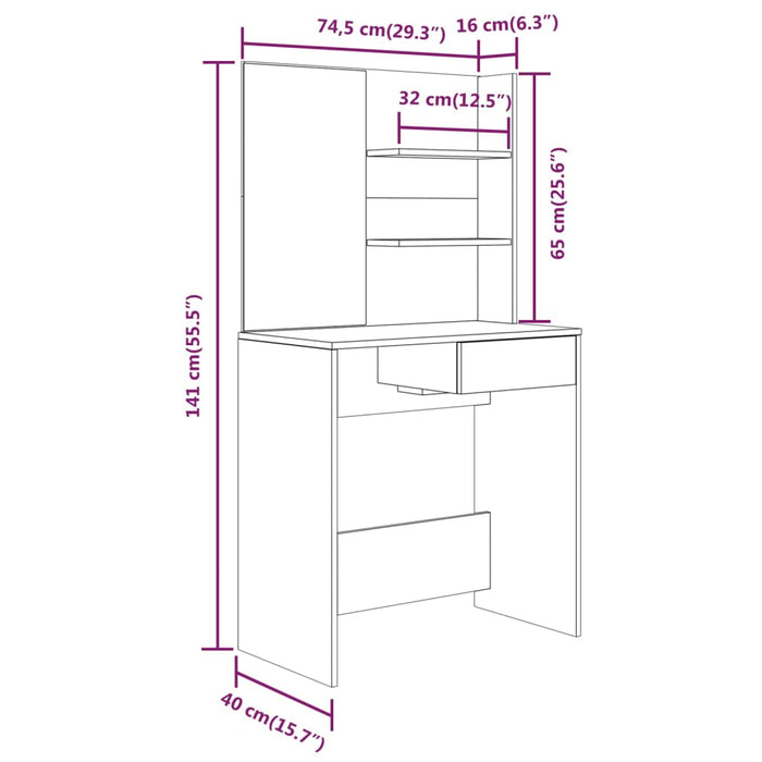 Kaptafel met spiegel 74,5x40x141 cm sonoma eikenkleurig