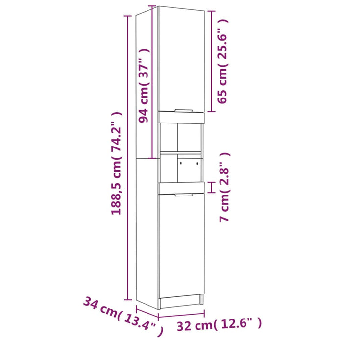 Badkamerkast 32x34x188,5 cm bewerkt hout betongrijs