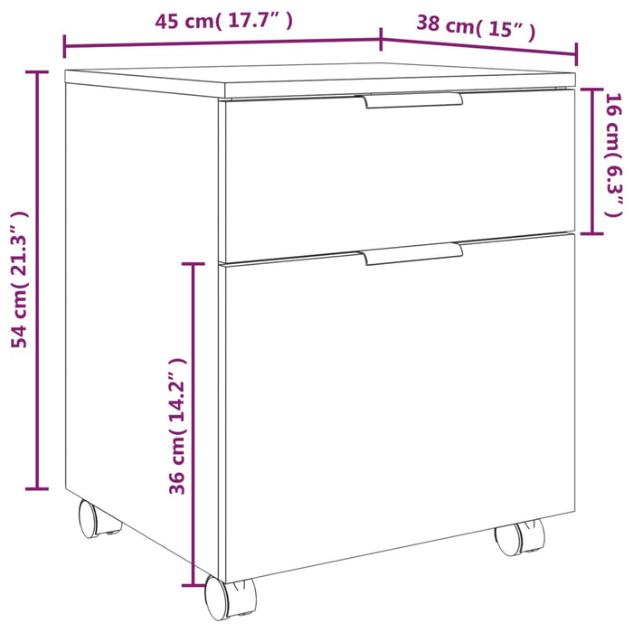 Dossierkast verrijdbaar 45x38x54 cm bewerkt hout betongrijs