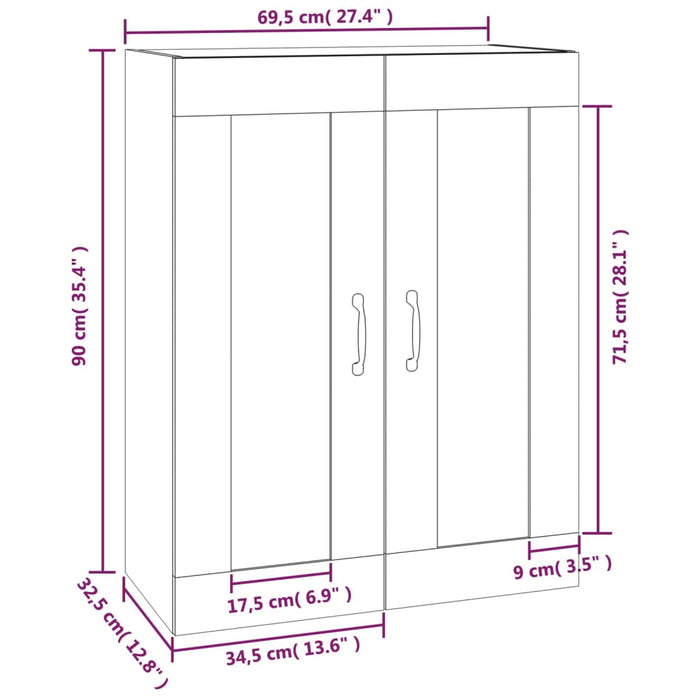 Hangkast 69,5x32,5x90 cm hoogglans wit