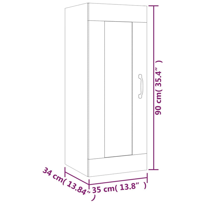 Hangkast 35x34x90 cm bewerkt hout hoogglans wit