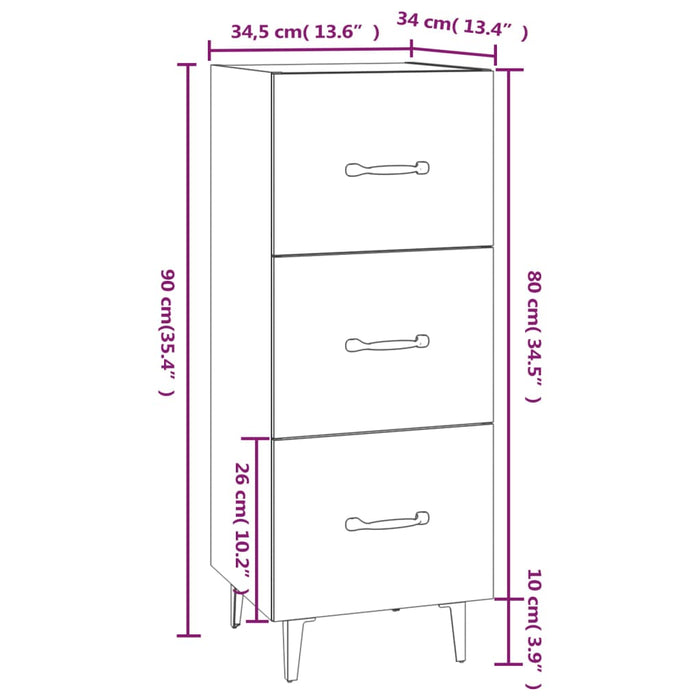 Dressoir 34,5x34x90 cm bewerkt hout grijs sonoma eikenkleurig