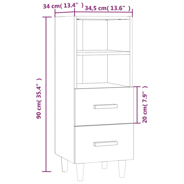 Dressoir 34,5x34x90 cm bewerkt hout gerookt eikenkleurig