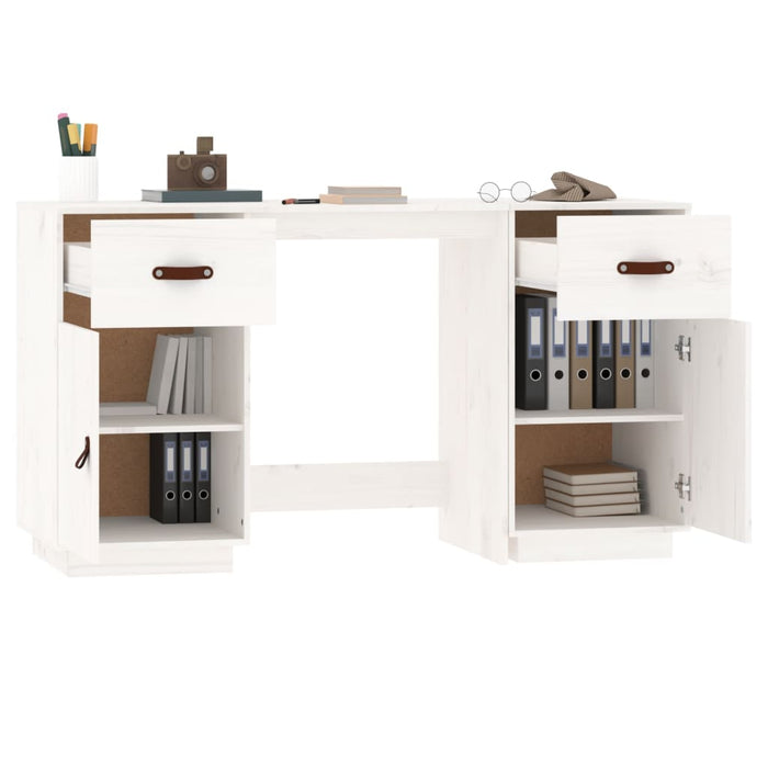 Bureau met kastjes 135x50x75 cm massief grenenhout wit