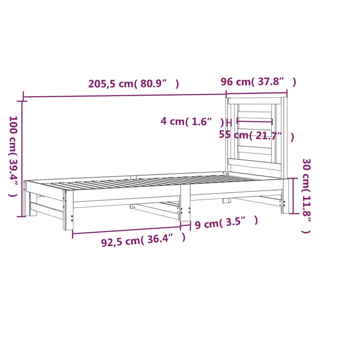 Slaapbank uitschuifbaar massief grenenhout zwart 2x(90x200) cm