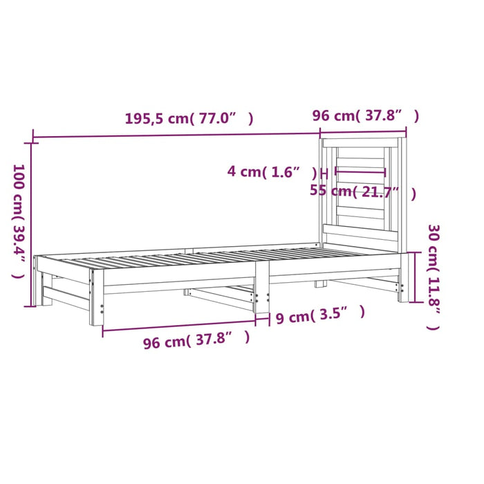 Slaapbank uitschuifbaar massief grenenhout wit 2x(90x190) cm