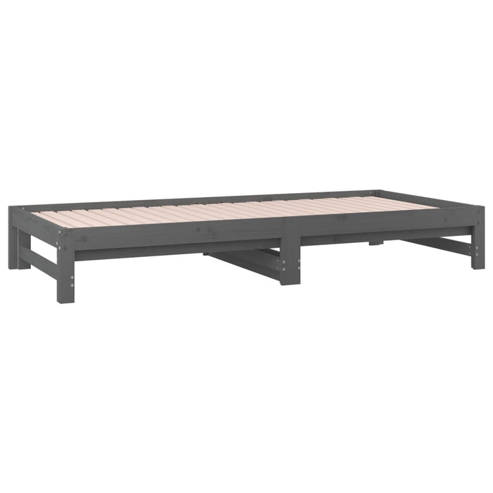 Slaapbank uitschuifbaar massief grenenhout grijs 2x(90x190) cm