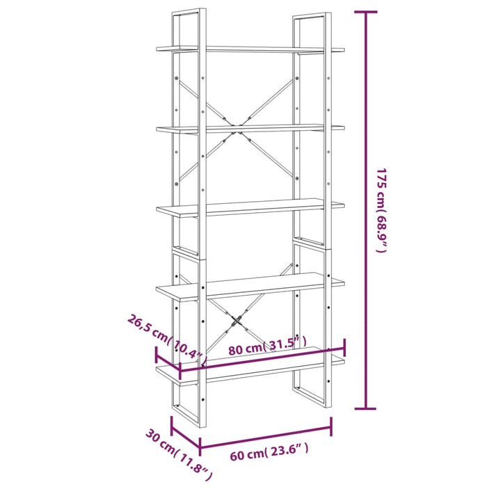 Boekenkast 80x30x175 cm bewerkt hout grijs sonoma