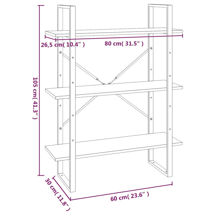 Boekenkast 80x30x175 cm bewerkt hout grijs sonoma