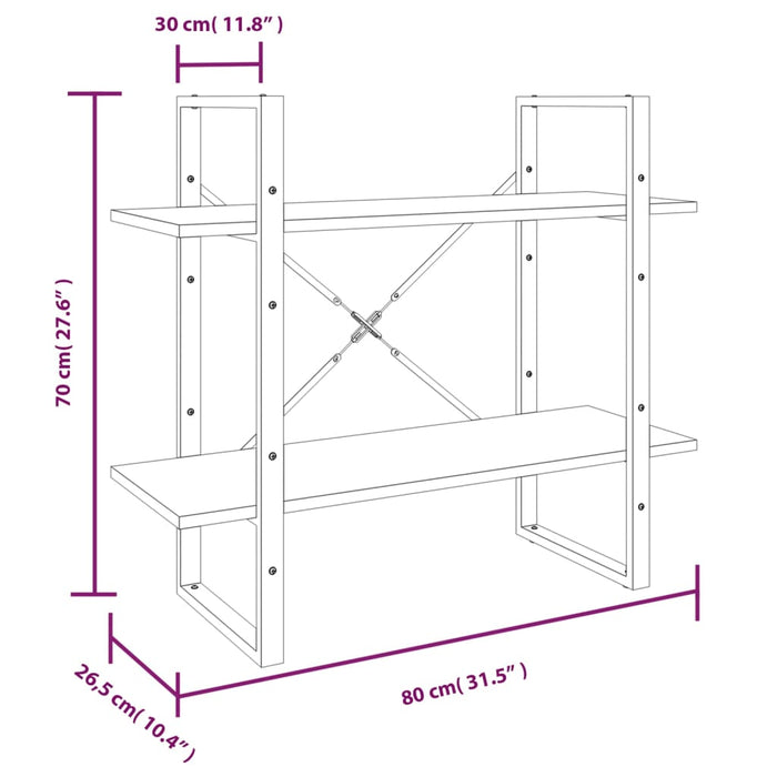 Boekenkast 80x30x175 cm bewerkt hout grijs sonoma