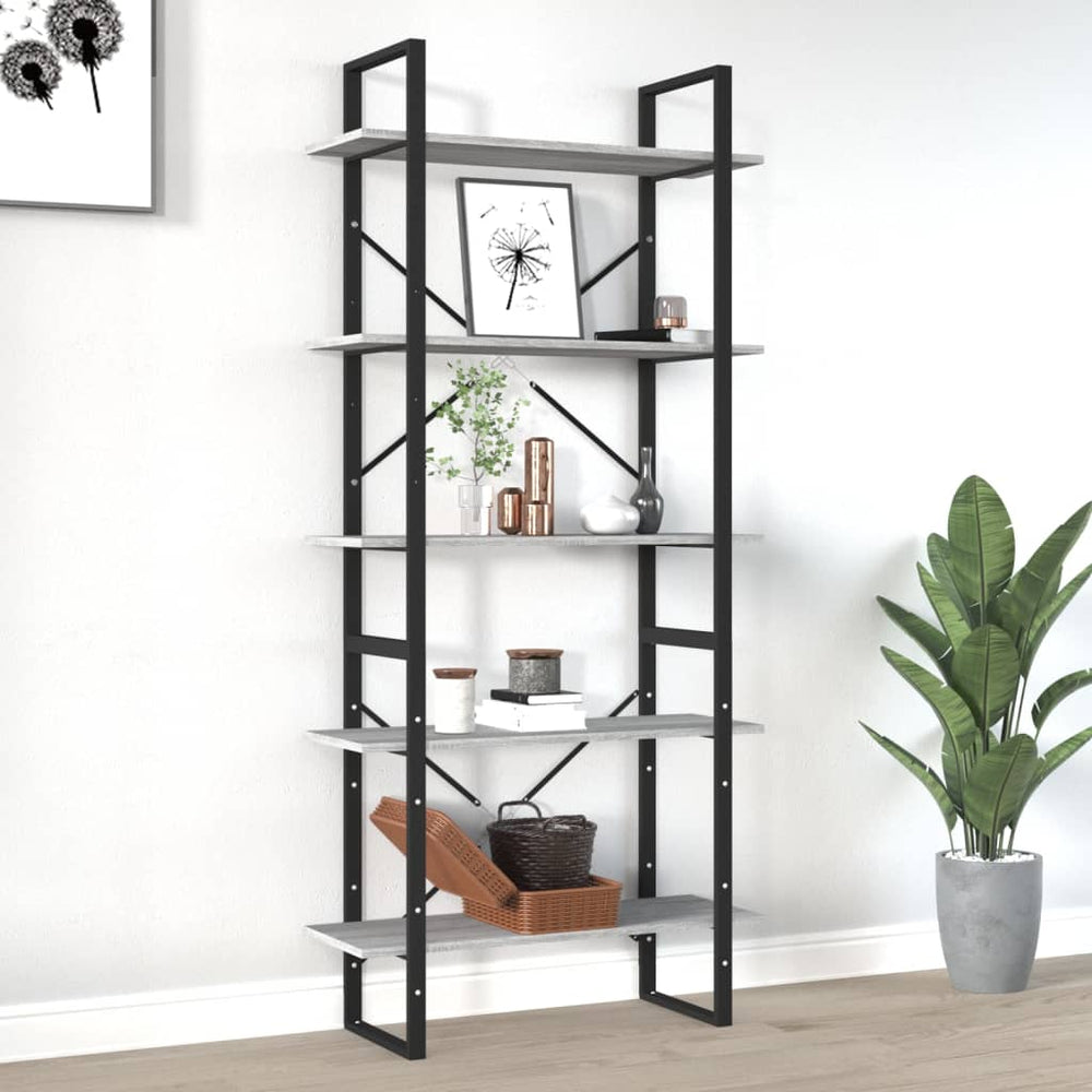 Boekenkast 80x30x175 cm bewerkt hout grijs sonoma