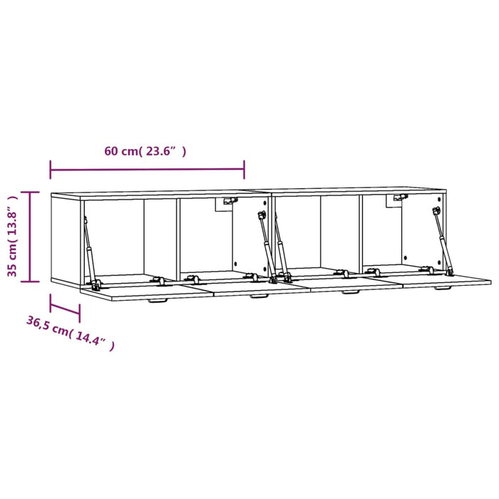 Wandkasten 2 st 60x36,5x35 cm bewerkt hout hoogglans wit